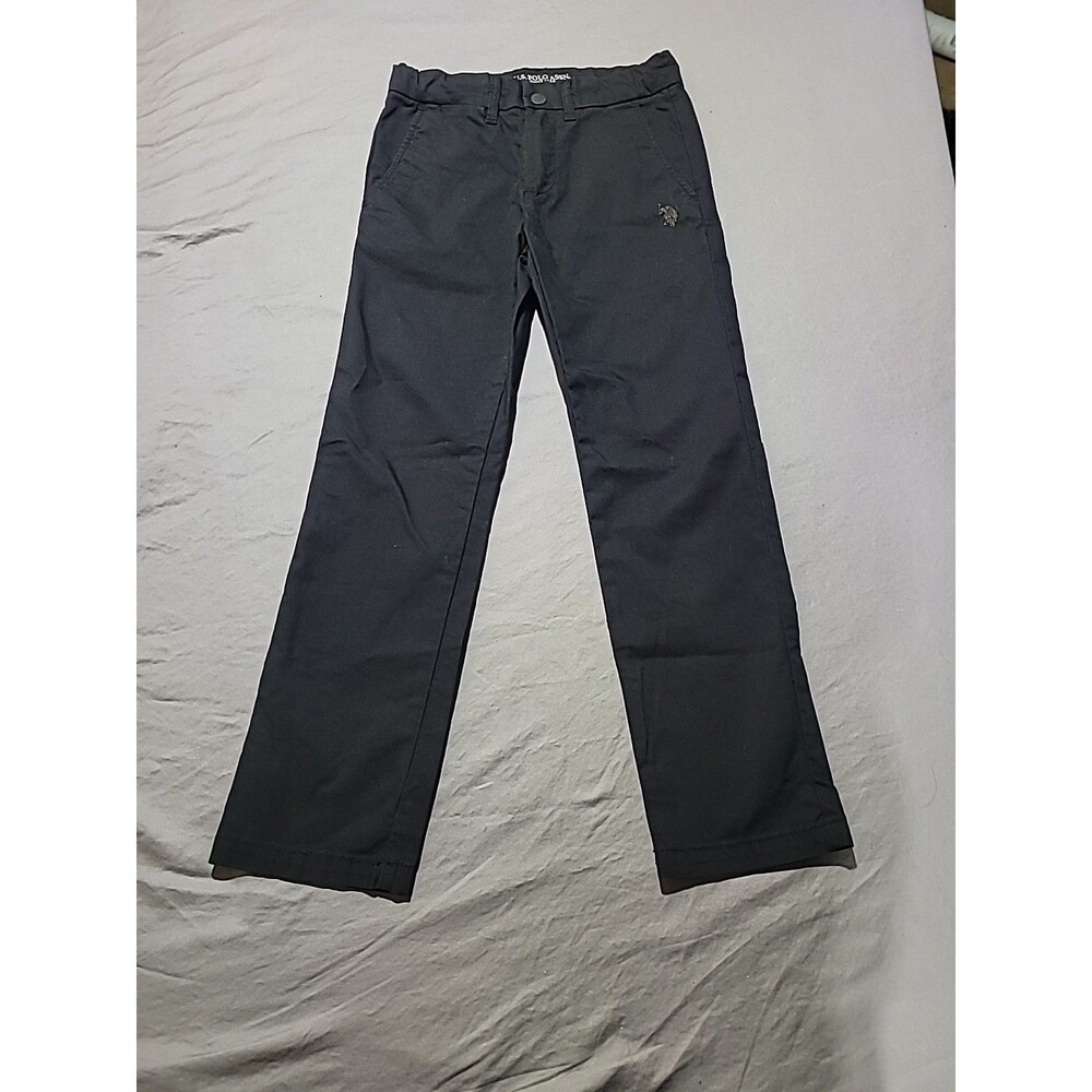 U.S. Polo Assn Boys Size 8 Black Chino Pants, Adjustable Waist, Snap Button